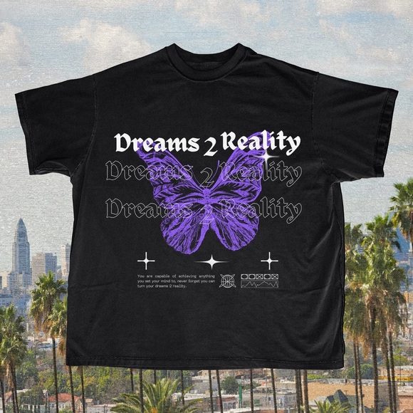 Dreams 2 Reality Purple Butterfly unisex Y2K Streetwear Tee - Picture 1 of 2